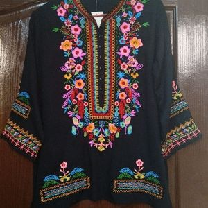 Black Embroidered Kashmiri Kurti