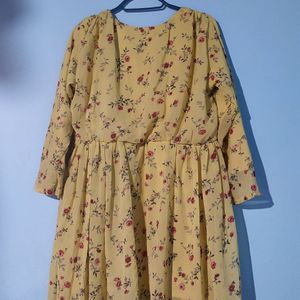 Yellow Coloured Printed Flared Dress