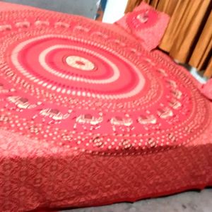 Bombay Hyies Cotton Fabric Red Designed Bed Sheet