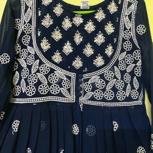 Navy Blue Chikankari Long Kurti