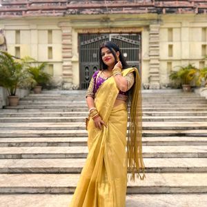 Fancy Moga Check Tissue Jari Manglam Silk Saree