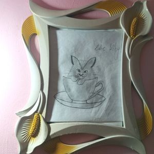 Cute Cat In Cup Sketch With Frame