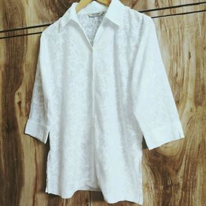 White Self Design Shirt Size-42