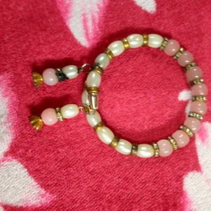 Pink And White Beads Bracelet