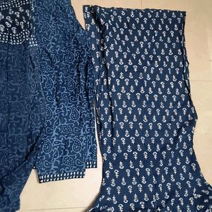 Blue printed Cotton Straight Kurta With Palazzo