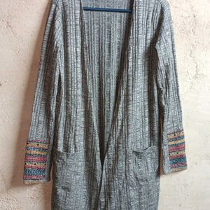 Winter Fashion Shrug Sweater Ribbed Maxi Grey