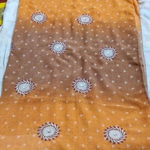 Orange Grey Contrast Saree