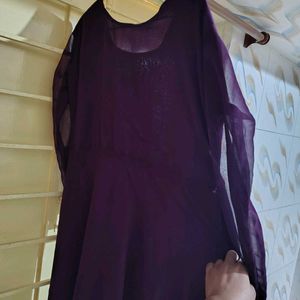 Purple Ethnic Gown Kurti With Dupatta