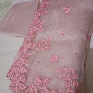 Baby Pink Organza Silk Cut Work Saree..