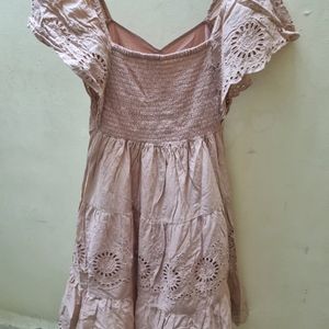 Korean Peach Cotton Schiffli Dress