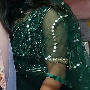 Green Crop Top Heavy Cancan Lehnga