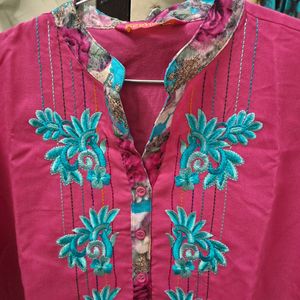 Embroidered Pink Kurta For Early Winter