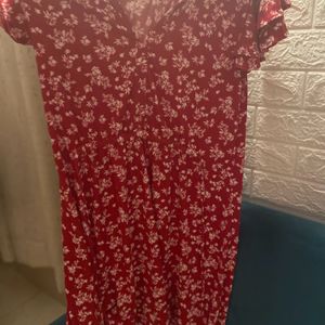 Red & White Floral A-line Dress