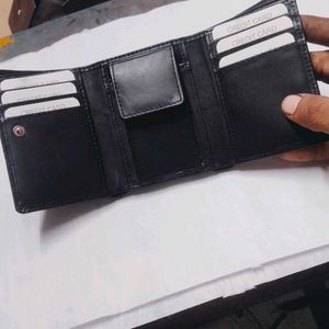 Mens Trendy Black 3fold Genuine Leather Wallet