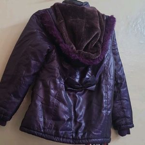 Fluffy jacket with furry cap for girls