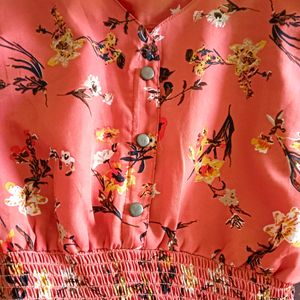 Women Peach Coloured & Black Floral Print Top