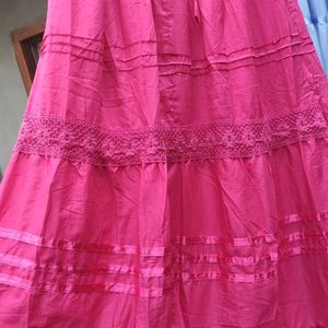 Rose Pink Cotton Long Skirt