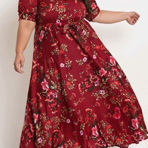 Women Maroon Floral Crepe Maxi Dress