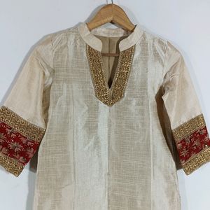 Cream Embroidered Kurta (Women)