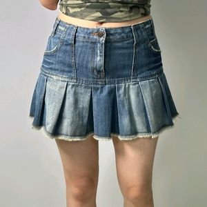 Y2K Cute Pleated Denim Skirt