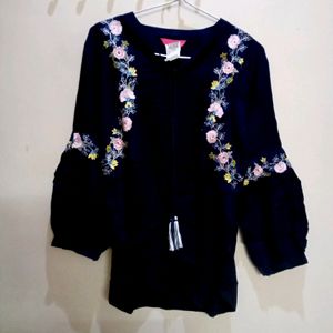 Embroidered Navy Blue Tunic