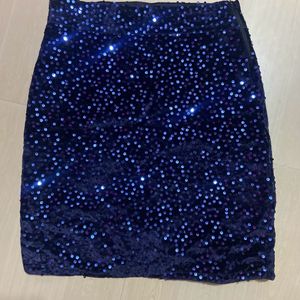 Blue Sequin Velvet Skirt