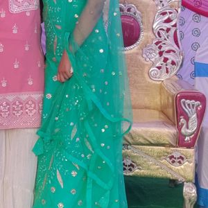 Sea Green Glass Work Embroidery Pretty Dress