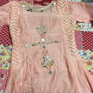 Pink Mirror Work Kurti