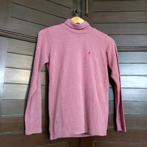 Women Pink Turtle Neck Full Sleeves Wool Sweater