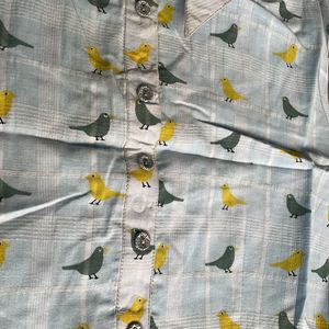 Bird Print Collared Dress