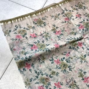 Cream Kota Saree With Floral Pattern