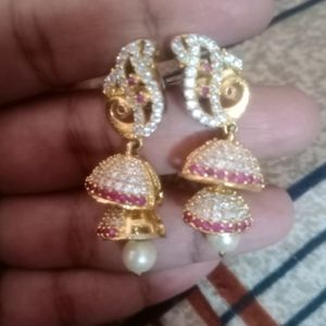 CZ Jhumkas With Mangteeka