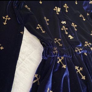 Stunning Blue Velvet Korean Dress