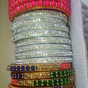 Multicolour Glass Bangles Combo Of 5 Sets