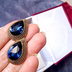 Blue & Black Stunning Gold Plated Stone Earrings