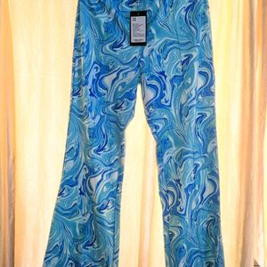 Blue Marble Patterned Flare Pants