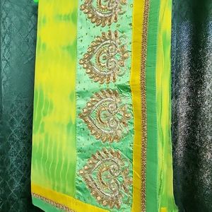 Lime Green Saree along With Blouse