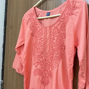 Lucknowi Style Coral Pinkish Peach Kurti