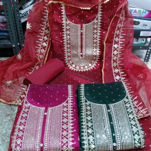 Unstitched Chanderi Suit