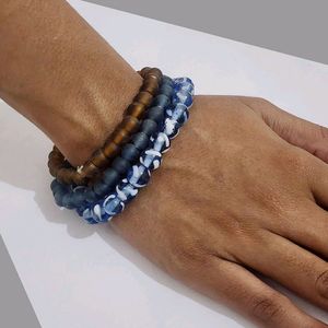 3pcs set blue and brown shade glass beads bracelet