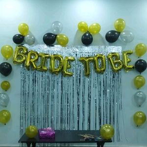 Bride To Be foil Balloon And Silver Curtain And 15 Metallic Balloon