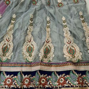 Gray Pink And Blue Combination Lahenga