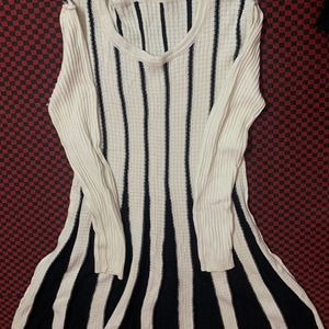 A Black Stripped White Flared Mini Dres