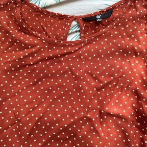 Fig Branded Polka Dot Print Round Neck Top