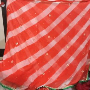 Beautiful Orange White Leheriya Saree