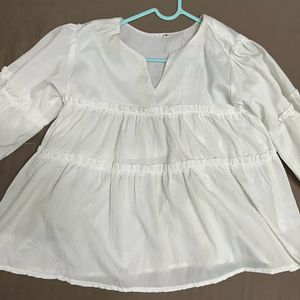 White Women Ruffle Top And Tunic