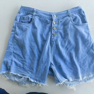 Light Blue Denim Shorts With Button Detailing