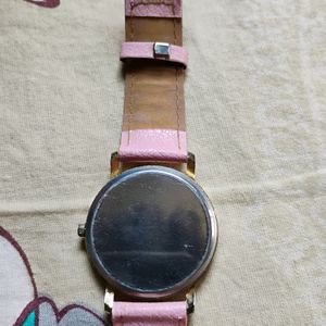 Wrist Watch Gold Dial Pink Strap