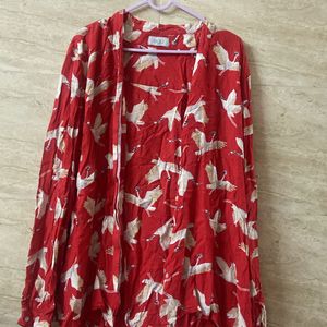 Red Shirt With Crane Print