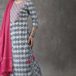 Pure Cotton Set Include Kurta With Palazzo,Dupatta